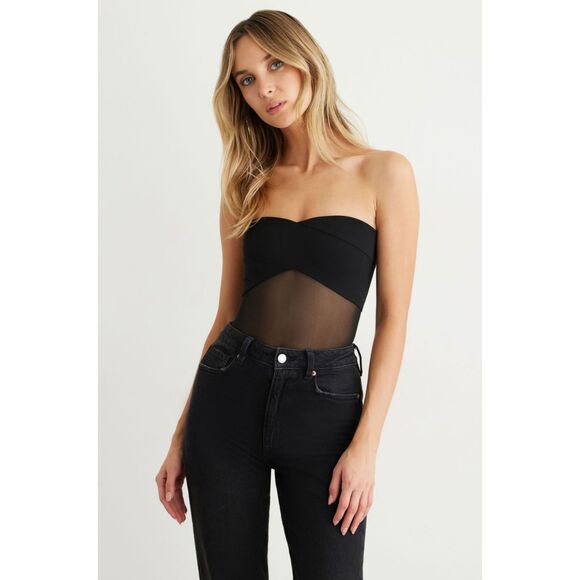 Dynamite Strapless Mesh Bodysuit in Black NWT - Picture 1 of 10